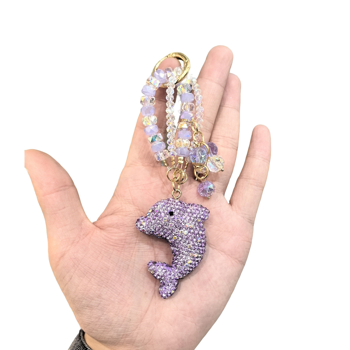 Cross-border full-diamond cartoon 3D dolphin keychain, cute bag pendant, sparkling diamond multi-color car keychain pic 4