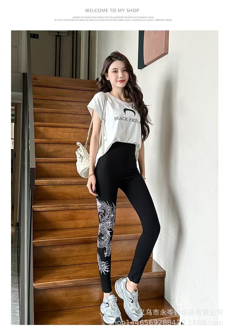 龙凤烫钻打底裤莫代尔高弹力裤高腰提臀运动健美裤铅笔裤秋冬加绒详情24