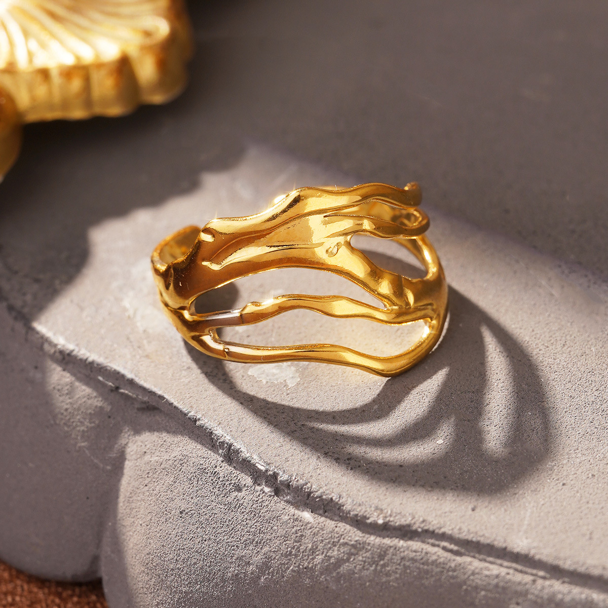 Cross-border European and American fashion golden titanium steel geometric opening adjustable ring, a niche and high-end stainless steel ring pic 40