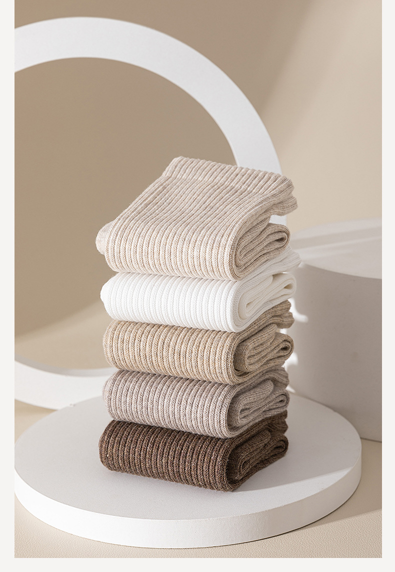 袜子纯棉女士秋冬季中筒无骨吸汗抗菌防臭白色长筒运动休闲袜批发详情30