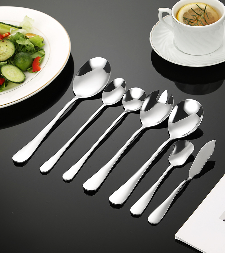 不锈钢勺子家用吃饭汤勺长柄甜品圆尖勺酒店1010西餐具牛排刀叉勺详情22