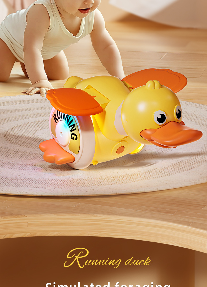 2025跨境电动万向旋转鸭儿童萌趣声光转转鸭小宝宝引导学爬玩具鸭详情6
