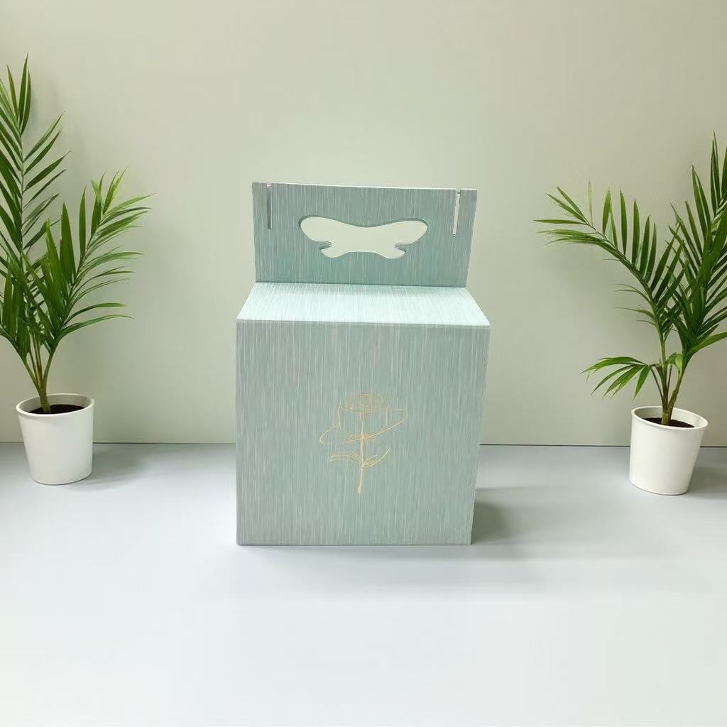 粉色条纹 手提蝴蝶可折叠方盒 烫金玫瑰花包装盒礼品盒详情12