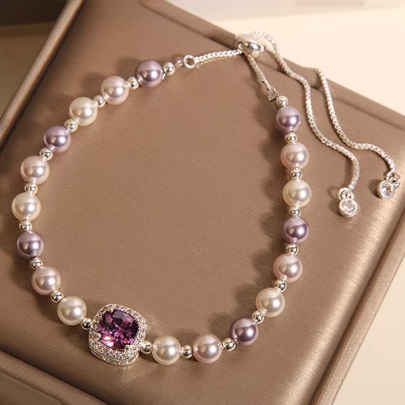 新款小众设计珍珠手链女轻奢高级感方糖紫锆气质精致高级感手串详情3