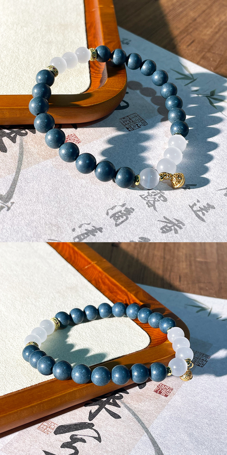 天然合香珠手串单圈精致DIY佛珠女士国风蓝药师手工古法直播爆款详情4