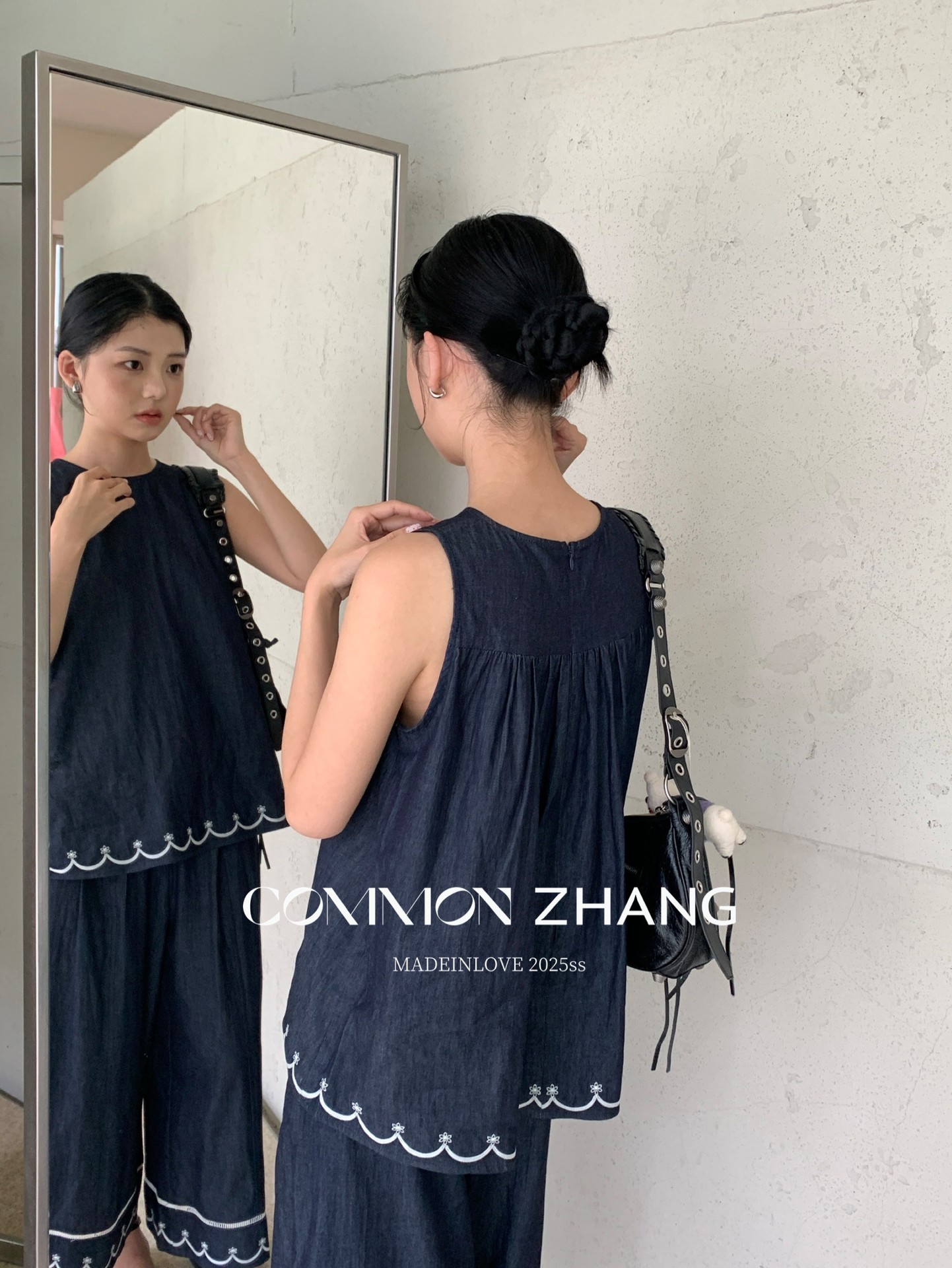 CZ ZHANG Summer Korean-style casual, laid-back, loose, versatile, embroidered textured round-neck denim vest for women, B24179 pic 11