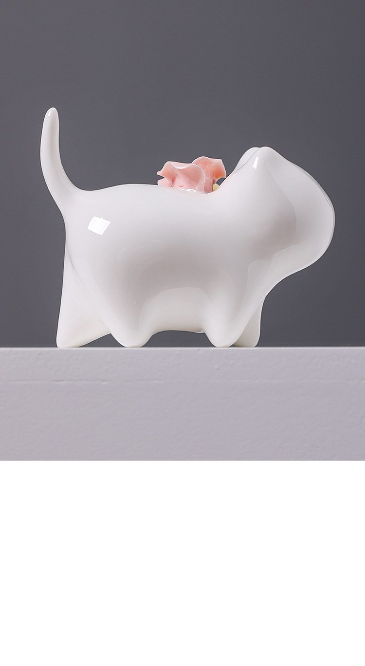 2026, a creative home tabletop decoration ceramic flower arrangement featuring hand-molded miniature cats in a jade-like white color pic 8
