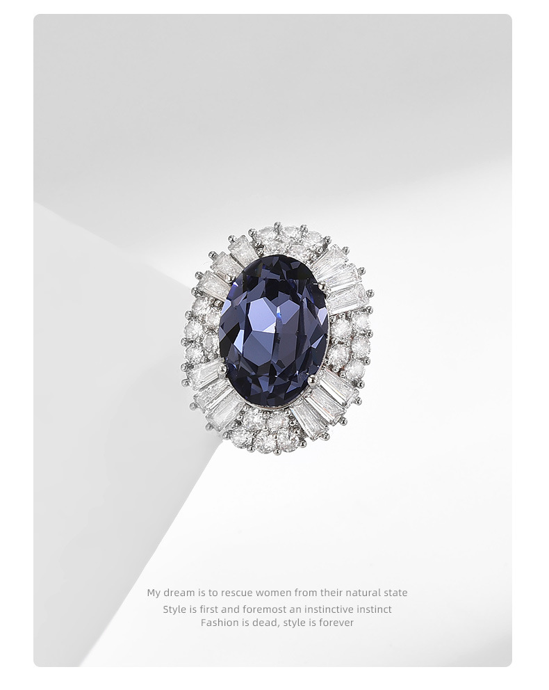 欧式简约时尚宝石蓝椭圆磁吸扣优雅百搭高贵气质几何服装胸花配饰详情14