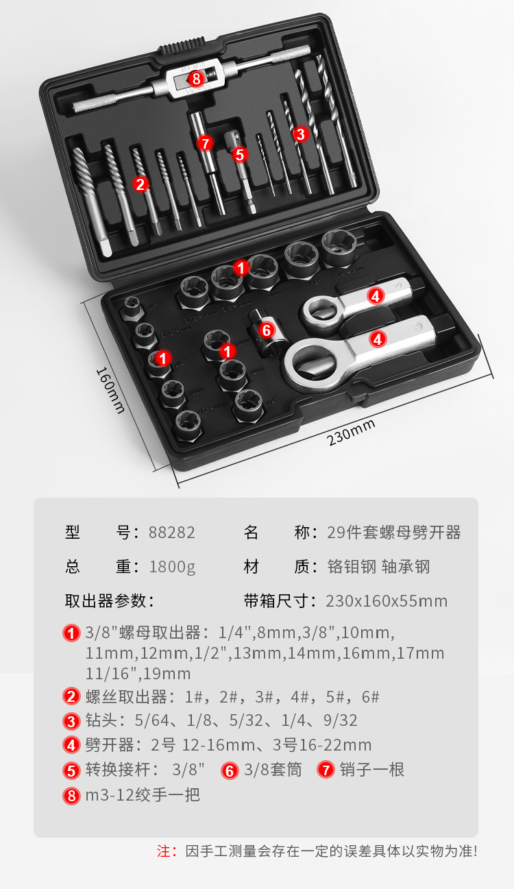 High-strength nut remover, reverse thread sleeve set, stripped thread anti-theft screw and nut removal tool, machine maintenance pic 12