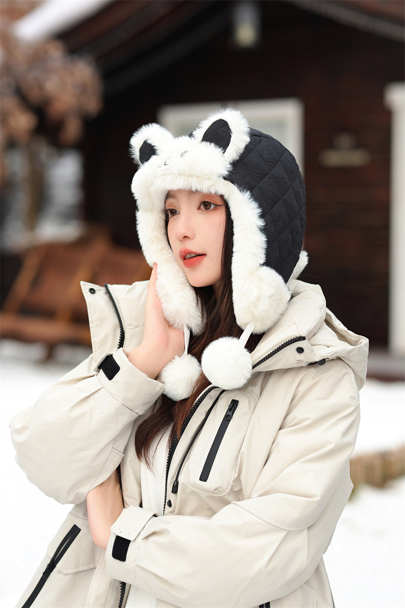 兔耳朵保暖雷锋帽子女士秋冬季加绒厚套头护耳棉帽韩版滑雪骑行帽详情10