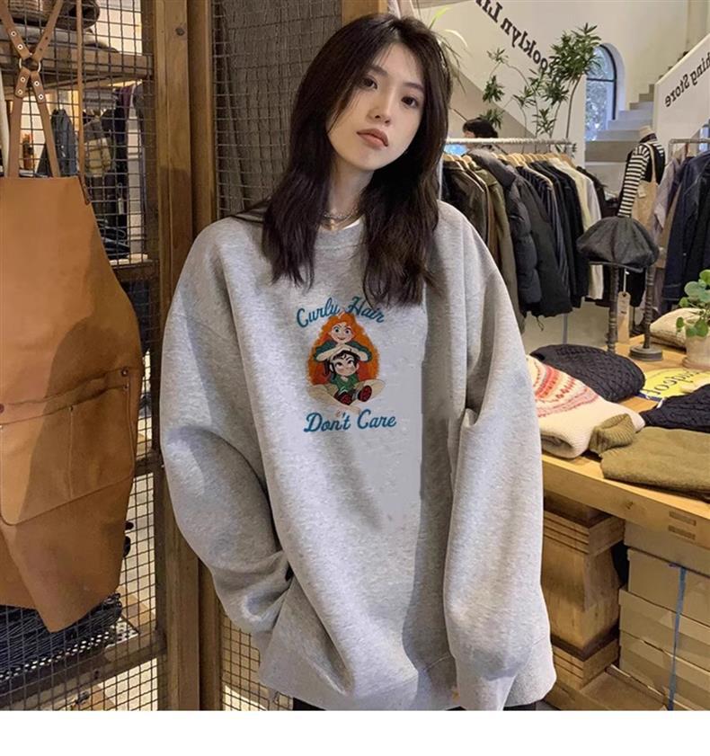 美式复古卫衣女秋季慵懒风宽松长袖上衣圆领加绒加厚oversize外套详情12