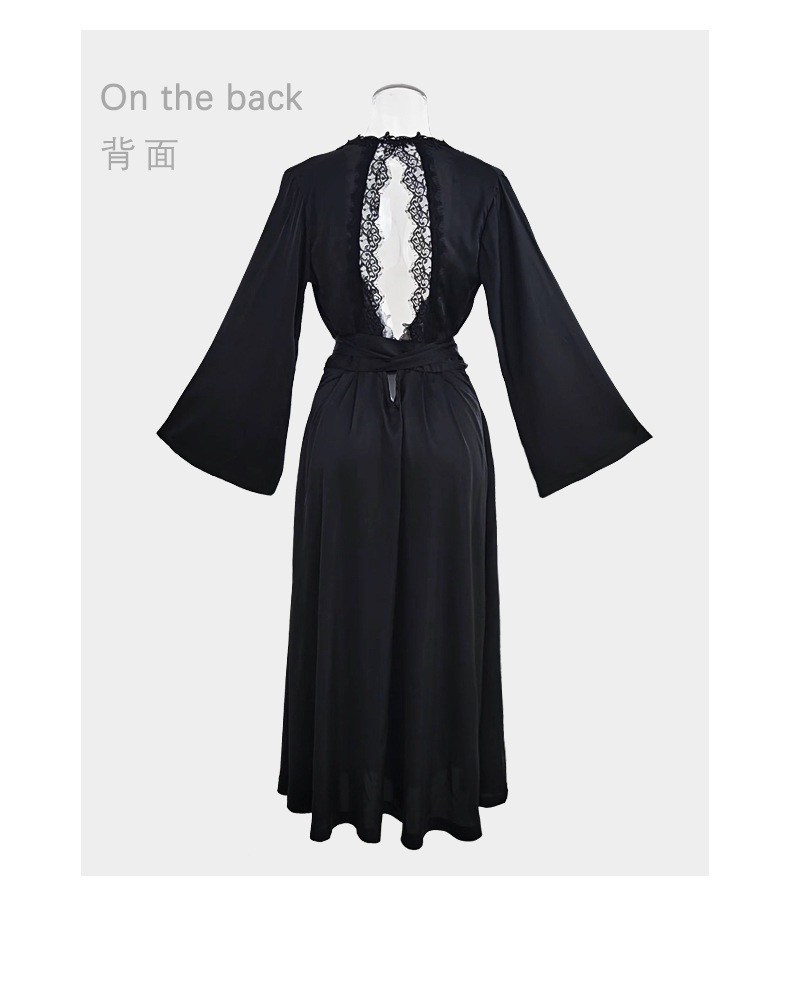 High-end sexy bathrobes, long backless bathrobes, pajamas, long-sleeved women's satin home wear wholesale 369 light luxury pic 22