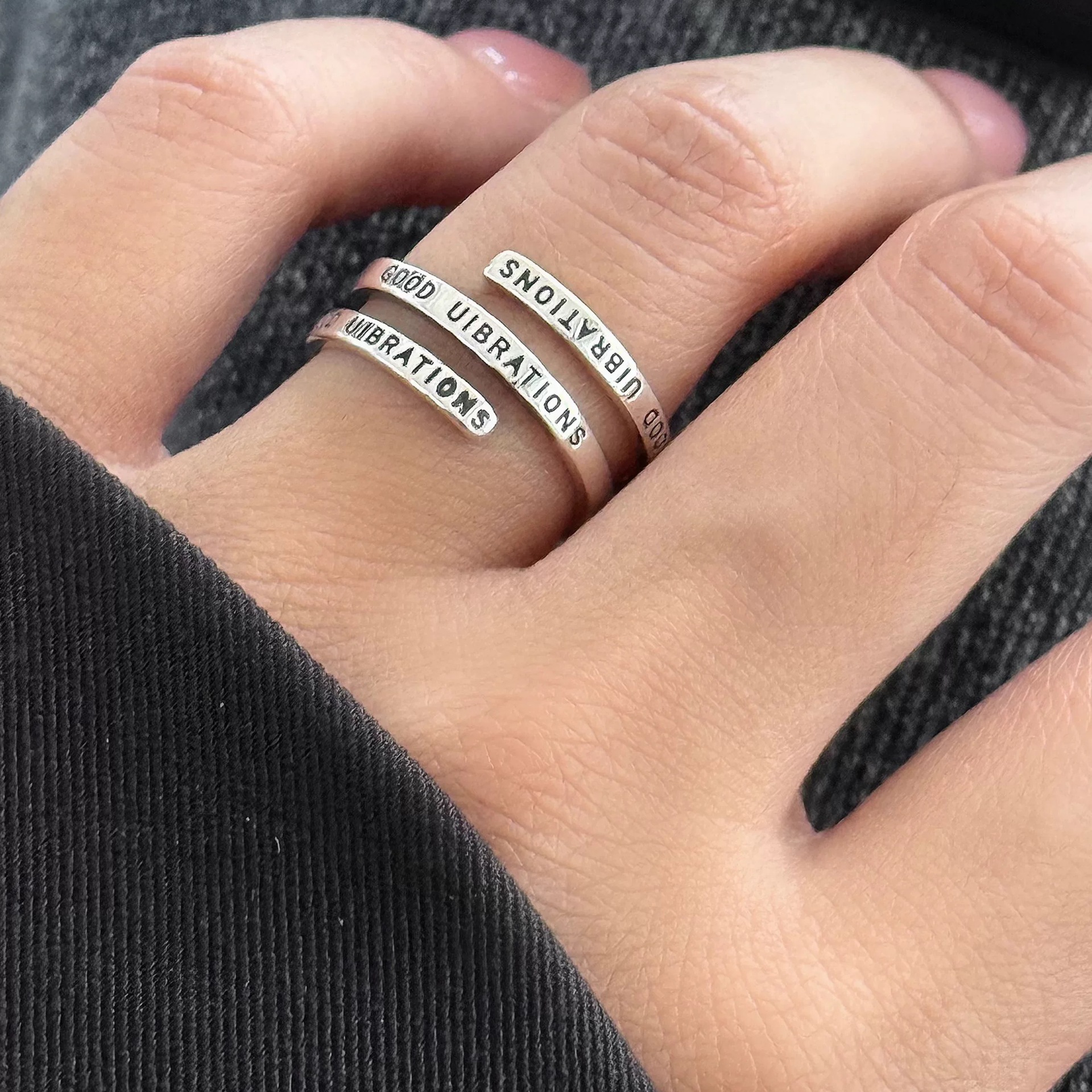S925 sterling silver 11.18 geometric line ring punk style individual retro aged ring open letter index finger ring pic 5