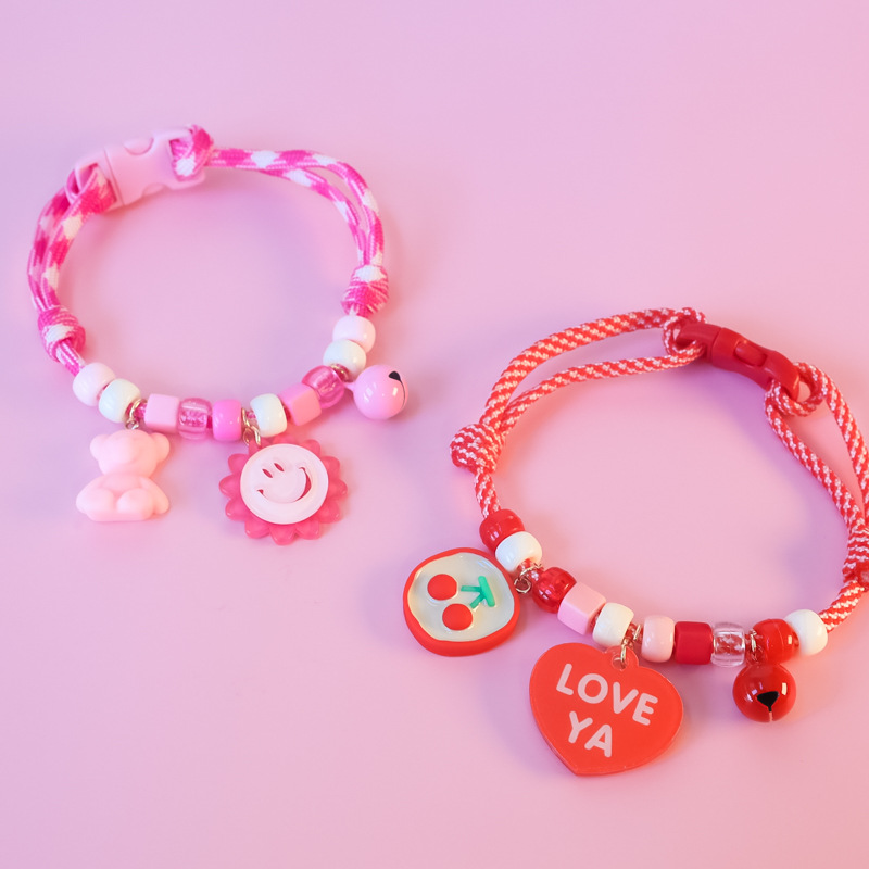 Cross-border Amazon pet cat and dog collars, color-blocking woven necklaces, adjustable heart-shaped smiling faces, bee cola pic 6