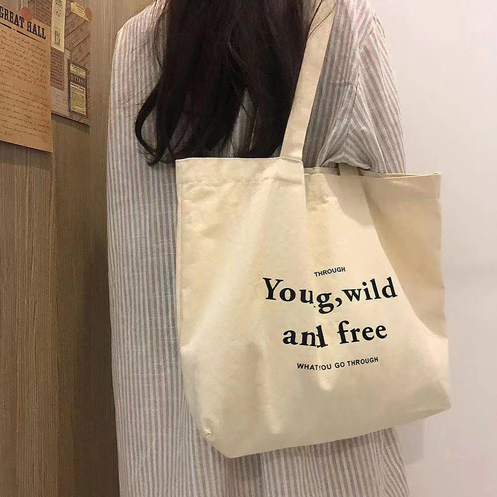 Single-shoulder canvas bag for female students in class, artistic Korean style retro English fashion shopping wholesale cloth bag, zipper bag pic 2