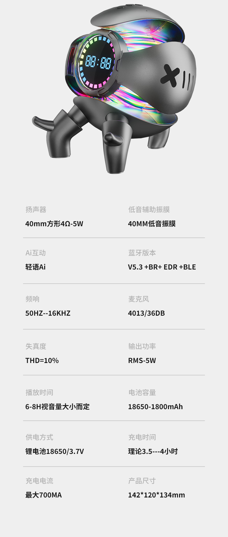 新品WIFI豆包Deepseek大模型AI智能音箱机甲怪兽蓝牙闹钟摆件音响详情34