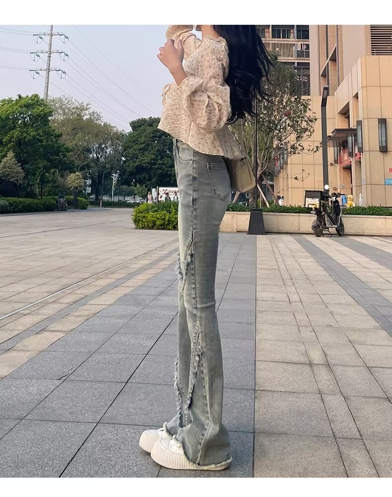 复古微喇小个子牛仔裤春秋2024新款美式毛边高腰马蹄喇叭裤子ins详情6
