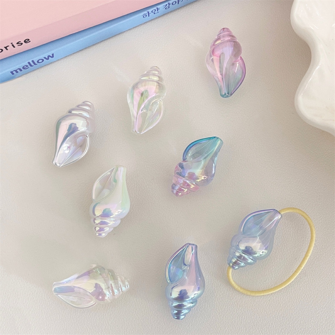 亚克力双色uv镀彩直孔海螺珠幻彩通孔海螺散珠DIY手机链串珠配件详情1