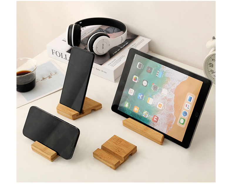 Bamboo mobile phone stand, bamboo base, mobile phone charging stand, multi-functional stand for mobile phone and tablet, printed LOGO pic 9