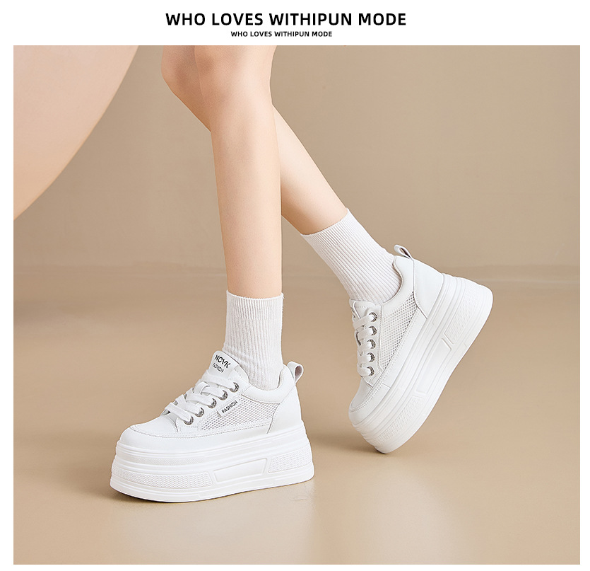 The thick-soled, insole, breathable white sneakers are a perfect match for women and are a new sporty casual shoe for Spring and summer 2025 pic 14