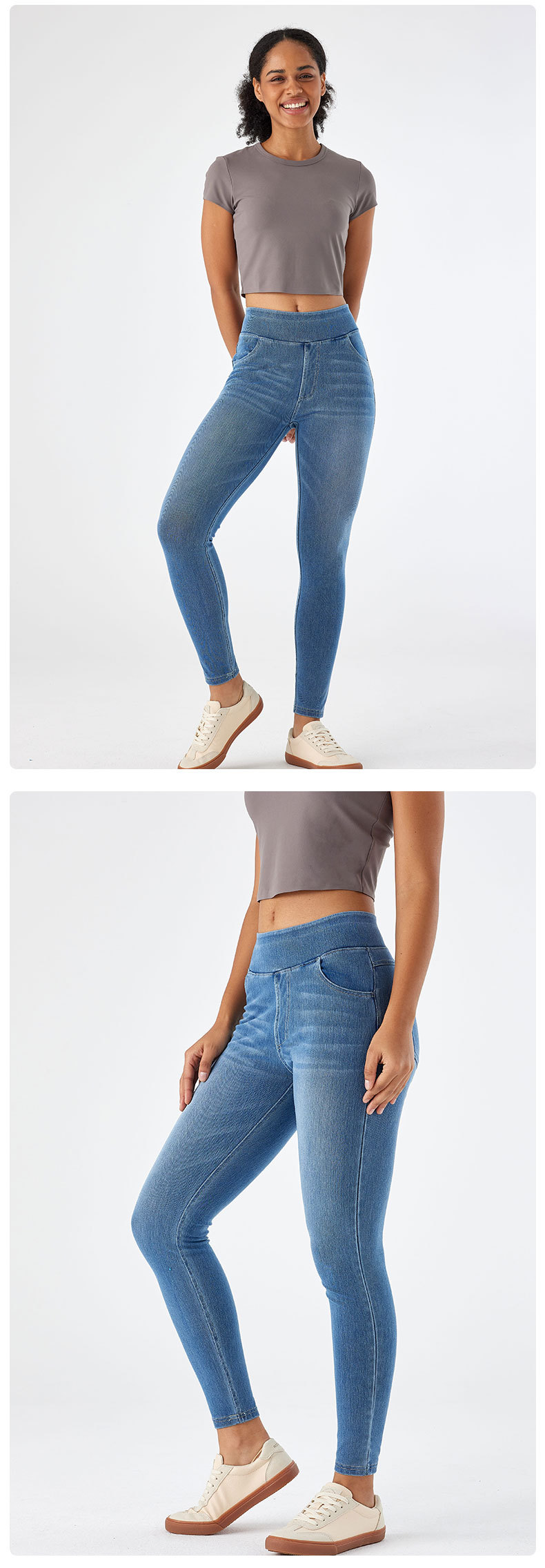 Cross-border new cat-beard monkey high-waisted yoga jeans for women to look slimmer, tight pocket straight leg, outerwear fitness pants pic 29