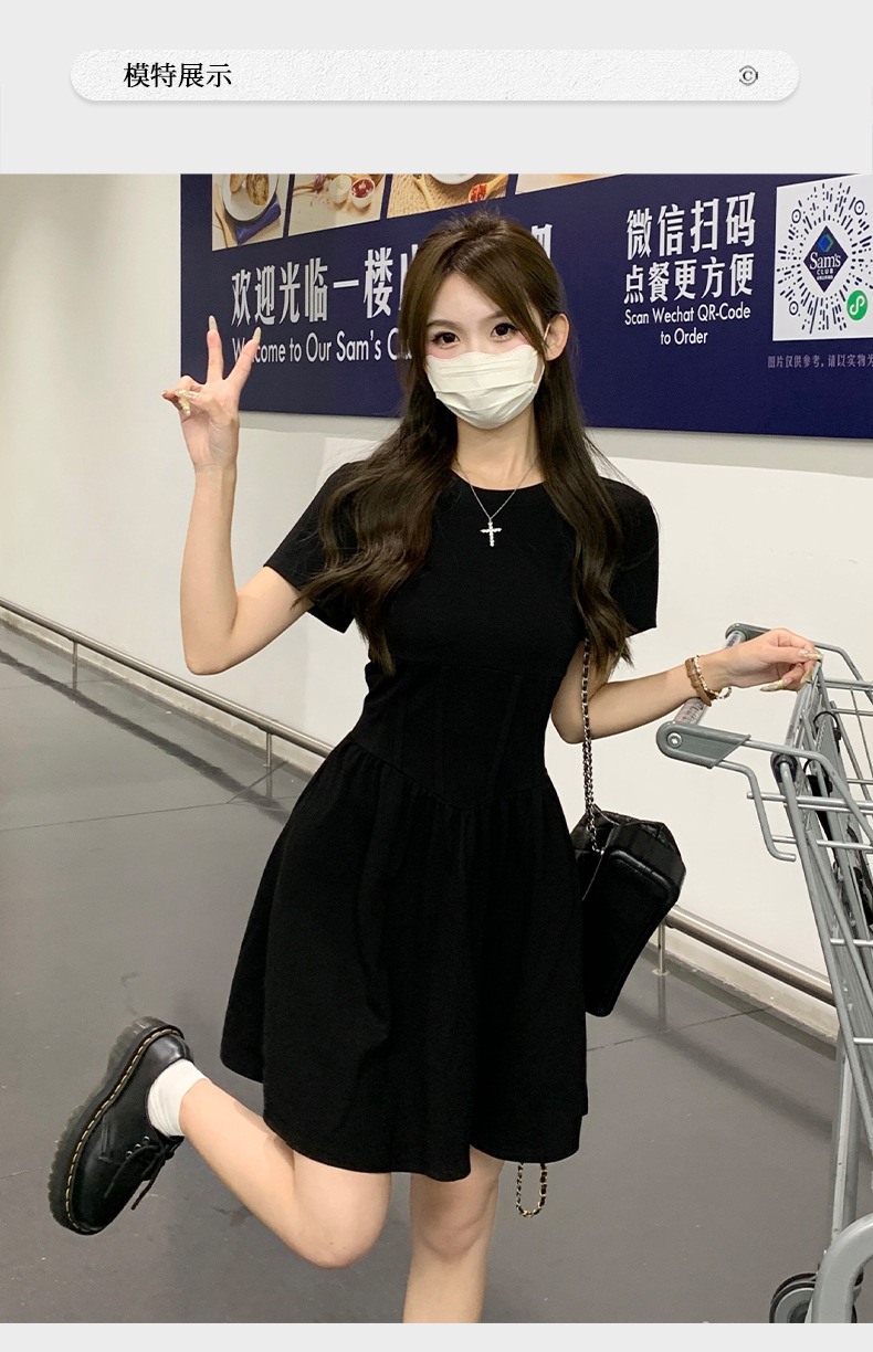 小黑裙鱼骨掐腰女2024超火夏天小个子短裙裙子辣妹高级感连衣裙详情16