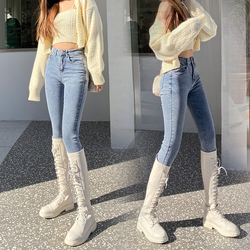 牛仔裤女2021新款春秋韩版高腰修身显瘦显高紧身九分网红小脚裤潮详情7