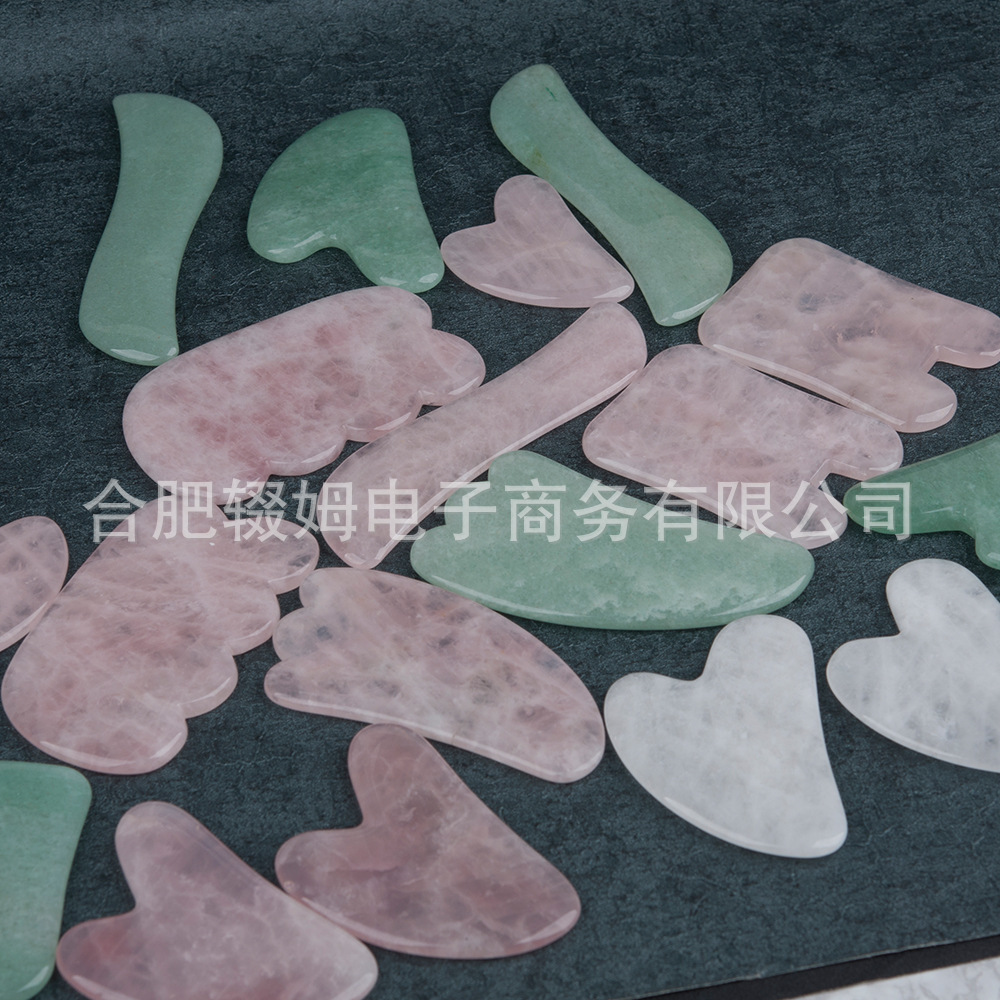 粉晶玉石厂家刮痧板粉水晶绿东陵面部脸部美容刮痧颈椎腿部全身详情2