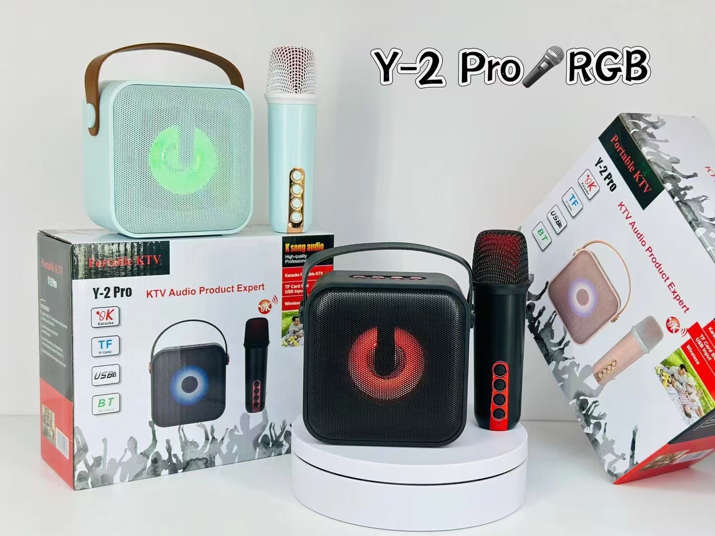 新款跨境 Y-2 Pro无线麦克风蓝牙家庭户外便携k歌音响长续航话筒详情3