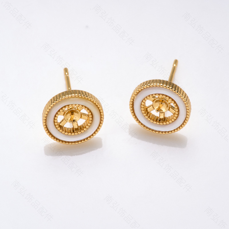Pearl ring, earneedle pendant, three-piece set, empty stand, round setting, natural mother-of-pearl, high-end DIY light luxury accessory pic 5