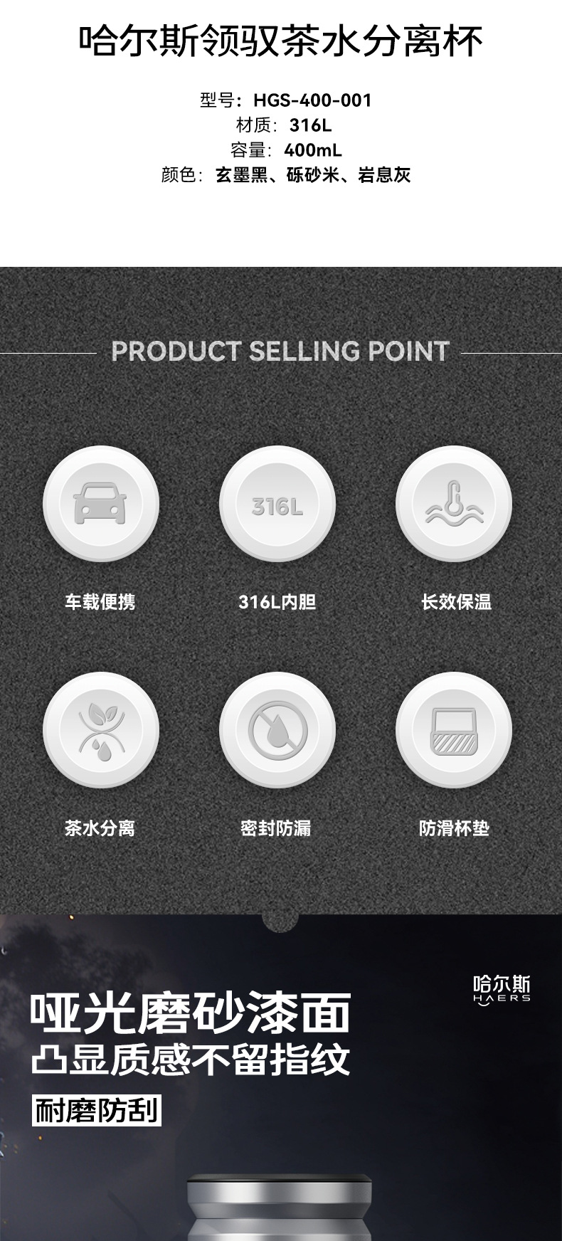 一键速开316双层不锈钢保温杯 办公秒开车载户外商务日用详情2