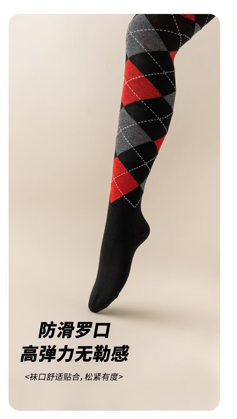 跨境过膝长筒袜欧美风格菱格长筒袜Cosplay派对女士英纶风过膝袜详情4