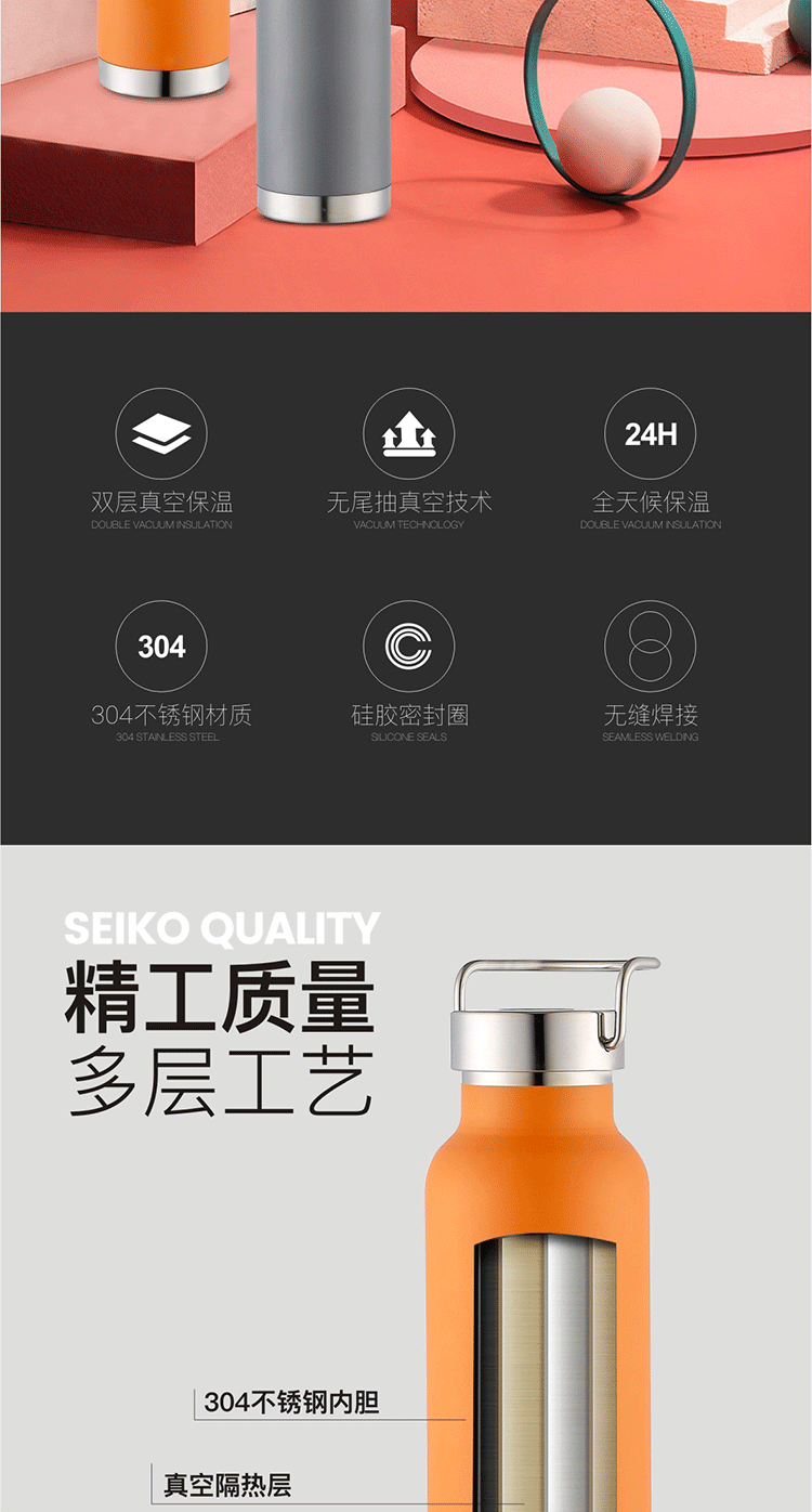 Cross-border 304 American large-mouth sports water bottle, 650ML vacuum double-layer mountaineering water bottle, outdoor portable hand-held sports bottle pic 3