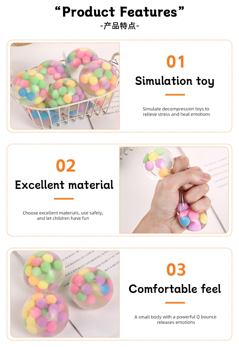 新款七彩珠创意捏捏乐缓解压力塑胶解压玩具出气发泄手捏小葡萄球详情8