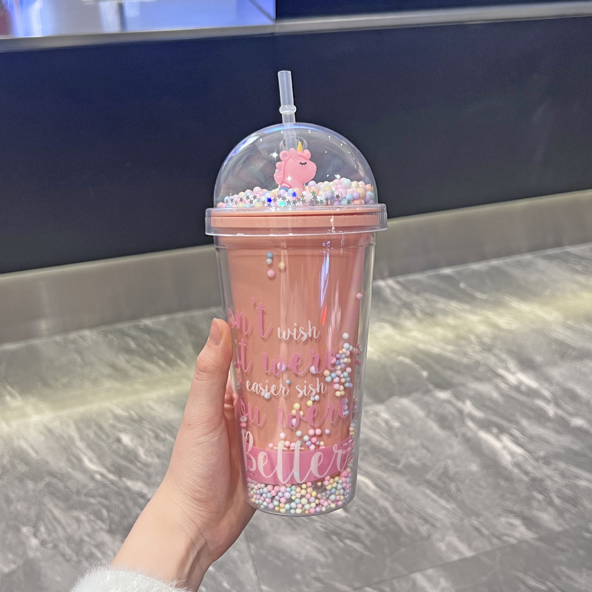 网红夏日碎冰杯观景卡通双层塑料杯批发大容量便携吸管杯奶茶杯子详情9