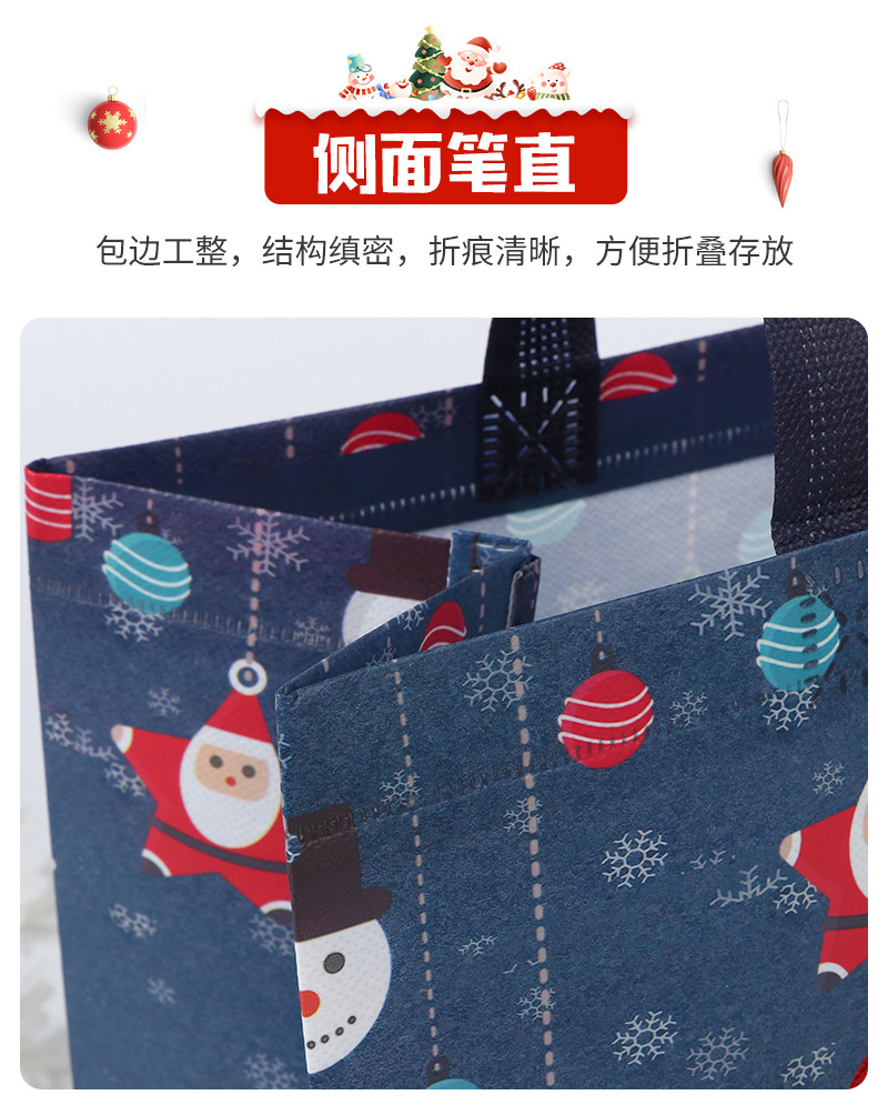 现货跨境圣诞节手提袋礼品包装袋便携折叠烫金覆膜无纺布袋定制详情18