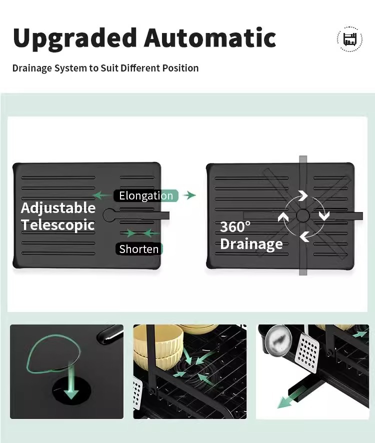 跨境亚马逊一体碗盘收纳架厨房置物架家用沥水碗碟架多功能碗筷架详情6