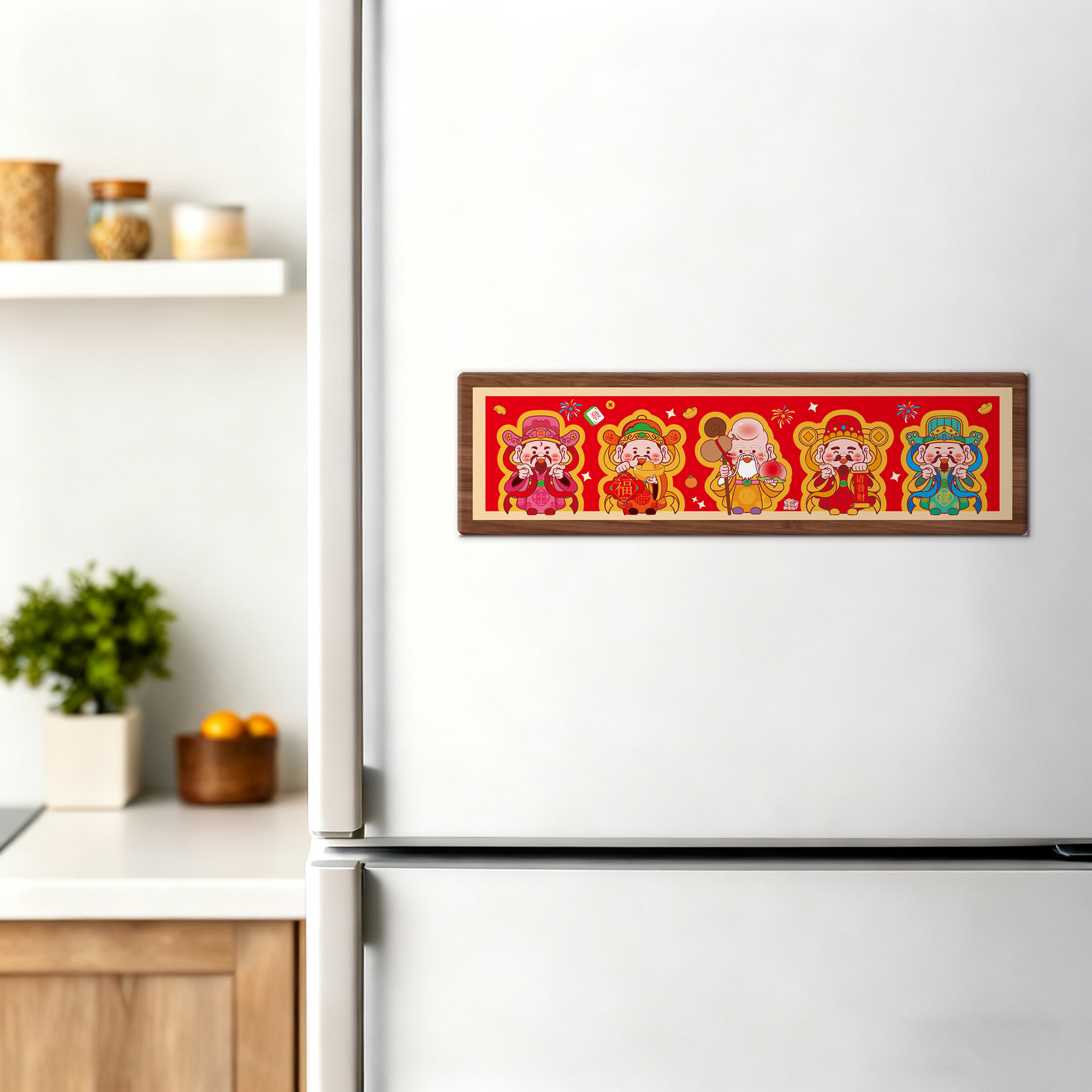 春节喜庆木质磁性冰箱贴创意新年五福财神祝福滴胶软磁卡通冰箱贴详情20