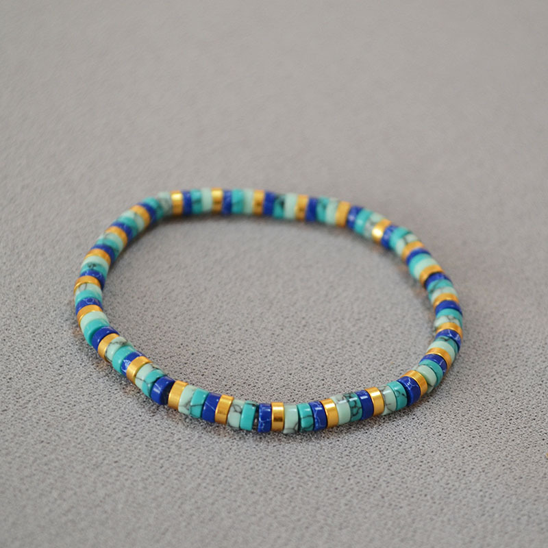 欧美小众复古文艺波西米亚风绿松石隔片串珠简约气质弹力手链手串详情3