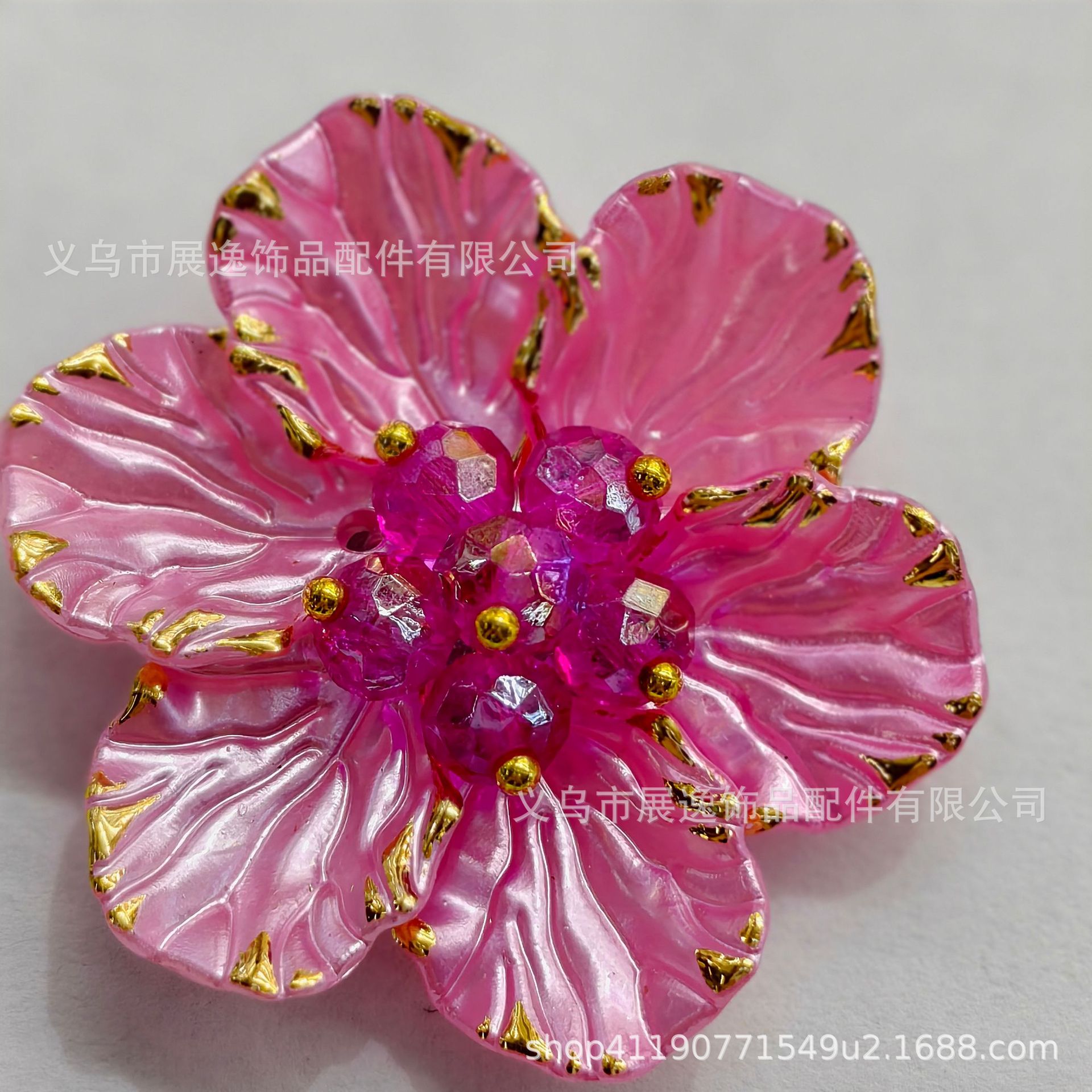 双层花朵 头饰复古发簪 染色多瓣花 S099手缝花ABS仿珍珠牡丹详情3