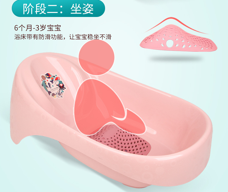 Newborn baby bath set, baby bath bucket, thickened bath basin with drain for children to sit and lie on pic 7