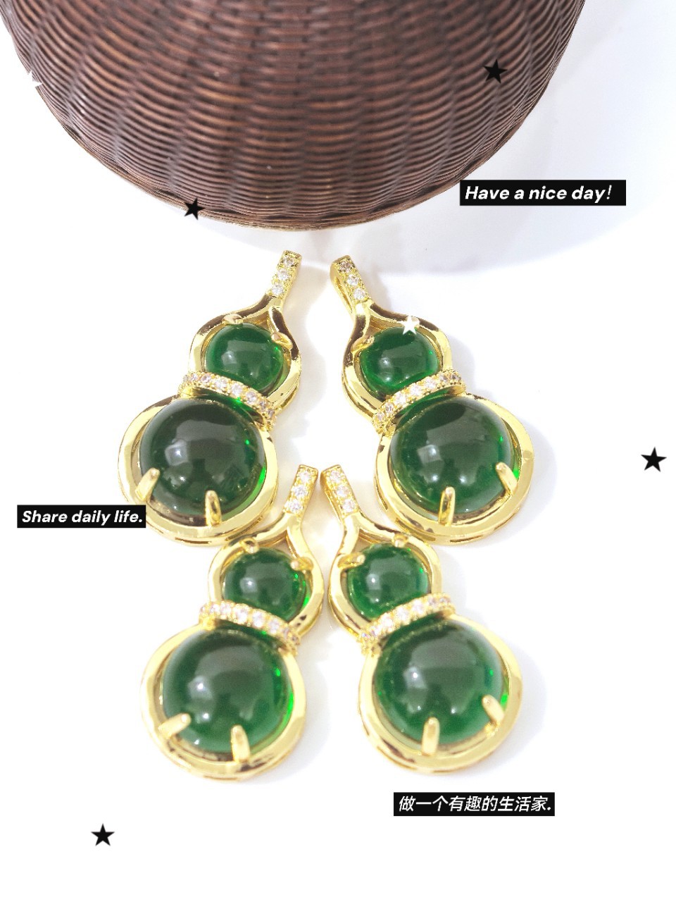 新款感温石葫芦吊坠网络爆款葫芦双全项链配件随温变色饰品耳饰耳环详情2