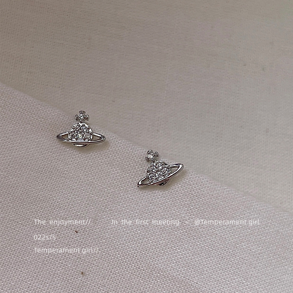 Mini Version ~ Micro-inlaid Zircon 925 silver needle small spaceship earrings, personalized ins earrings factory accessories supply pic 3