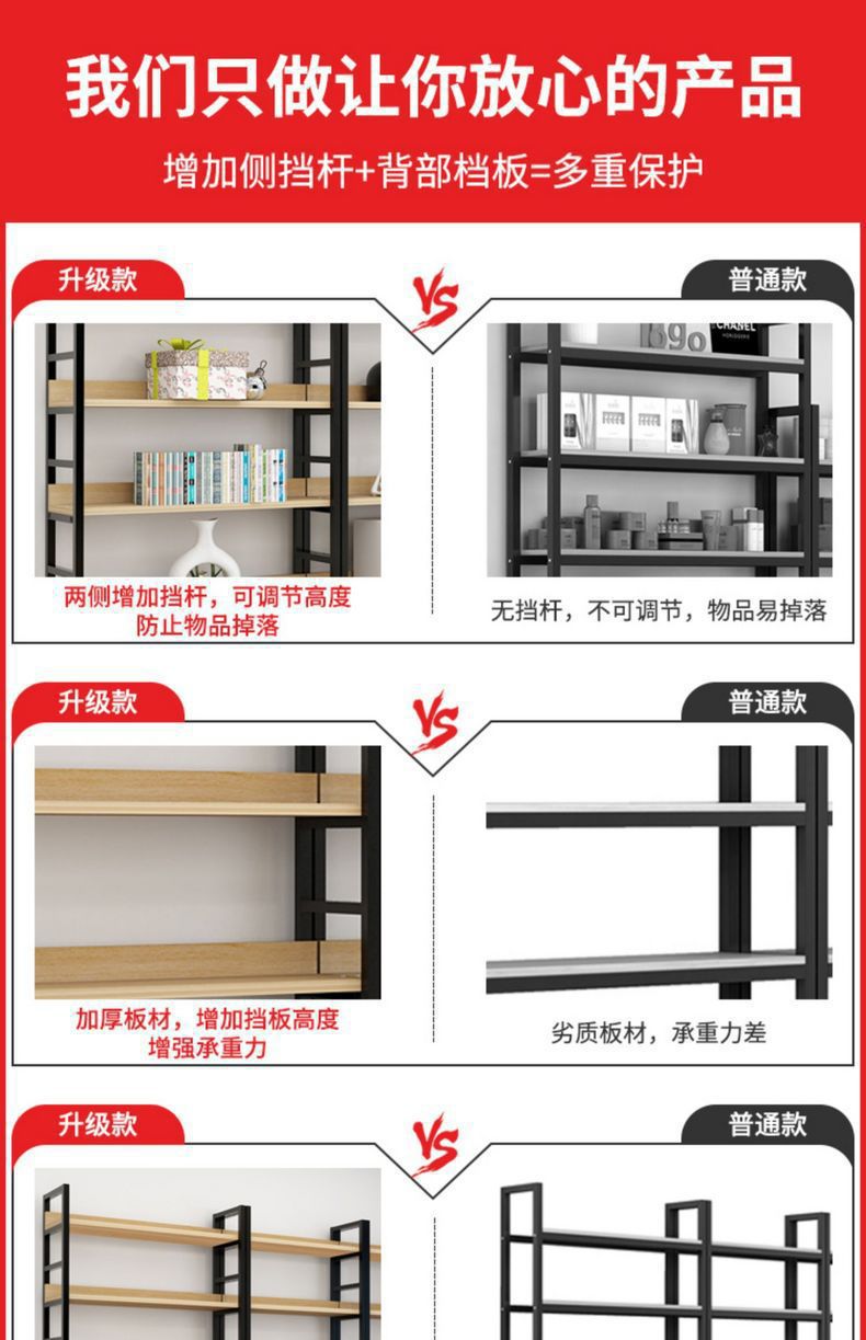 简易钢木货架置物架家用多层落地展示架子办公室超市储物架收纳架详情1