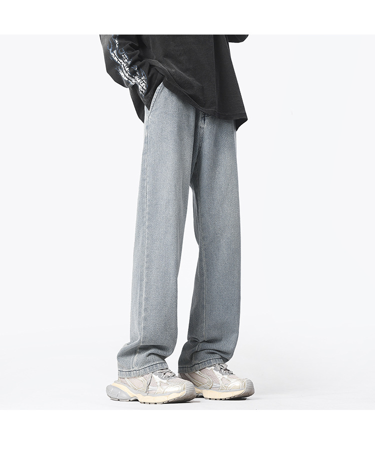 Retro and nostalgic, lightly washed, straight-leg, loose, irregular pants, loose cotton casual long pants, jeans for men pic 15