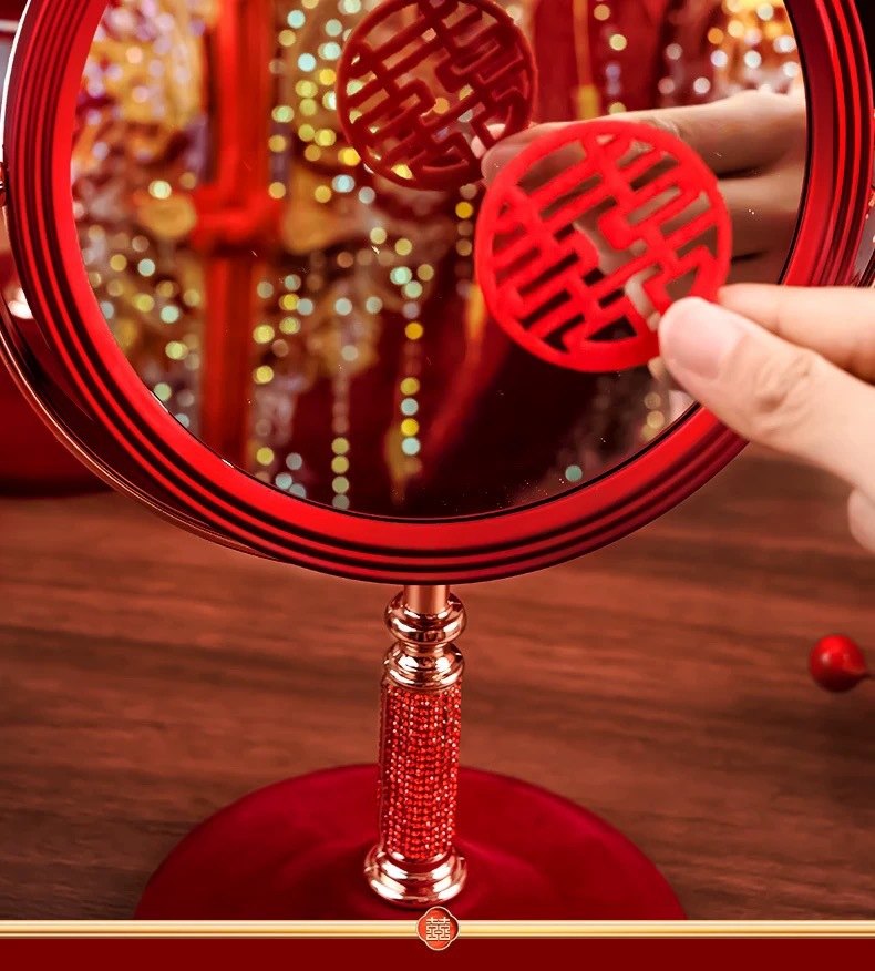 结婚陪嫁刺绣化妆镜礼盒一对红色新娘出嫁喜女方嫁妆婚庆用品大全详情21