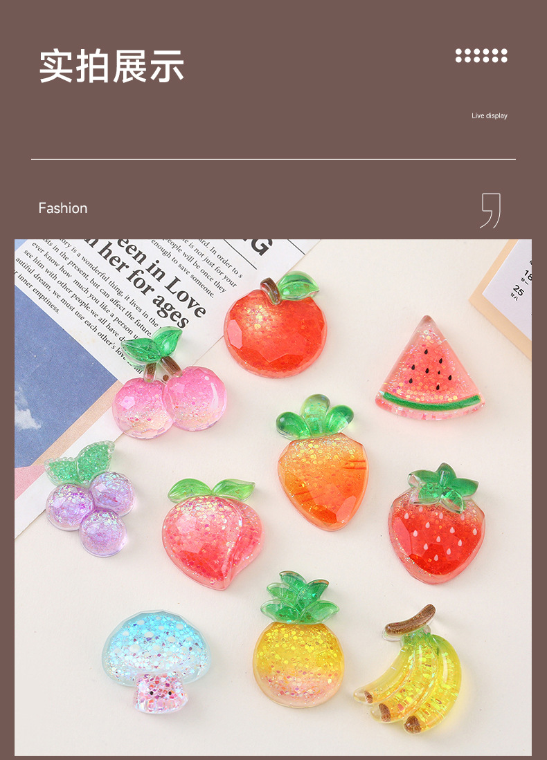 New summer watermelon and strawberry fruit epoxy resin AB glue jewelry accessories, diy phone cases, hair clips, hair ties, water cup decorations pic 14
