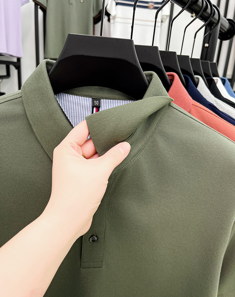 细珠地纯棉polo衫短袖男夏季新款中年纯色商务休闲翻领男士t恤详情6
