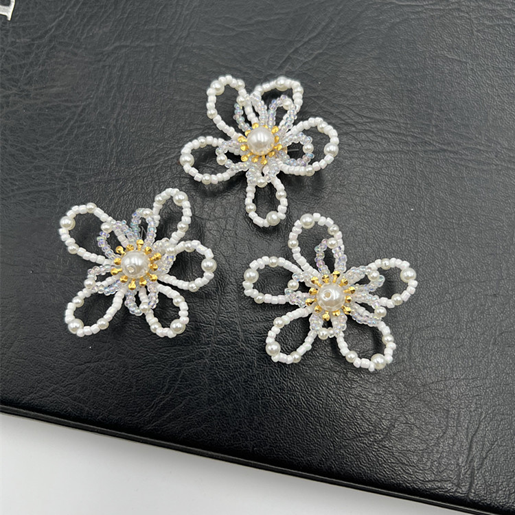 Handmade beaded clothing accessories, three-dimensional double-layer five-petal flower DIY earrings, hairpins, semi-finished accessories pic 5