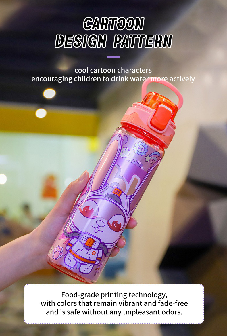 厂家直供新款儿童运动塑料水杯卡通设计吸管杯户外便携大容量水杯详情3